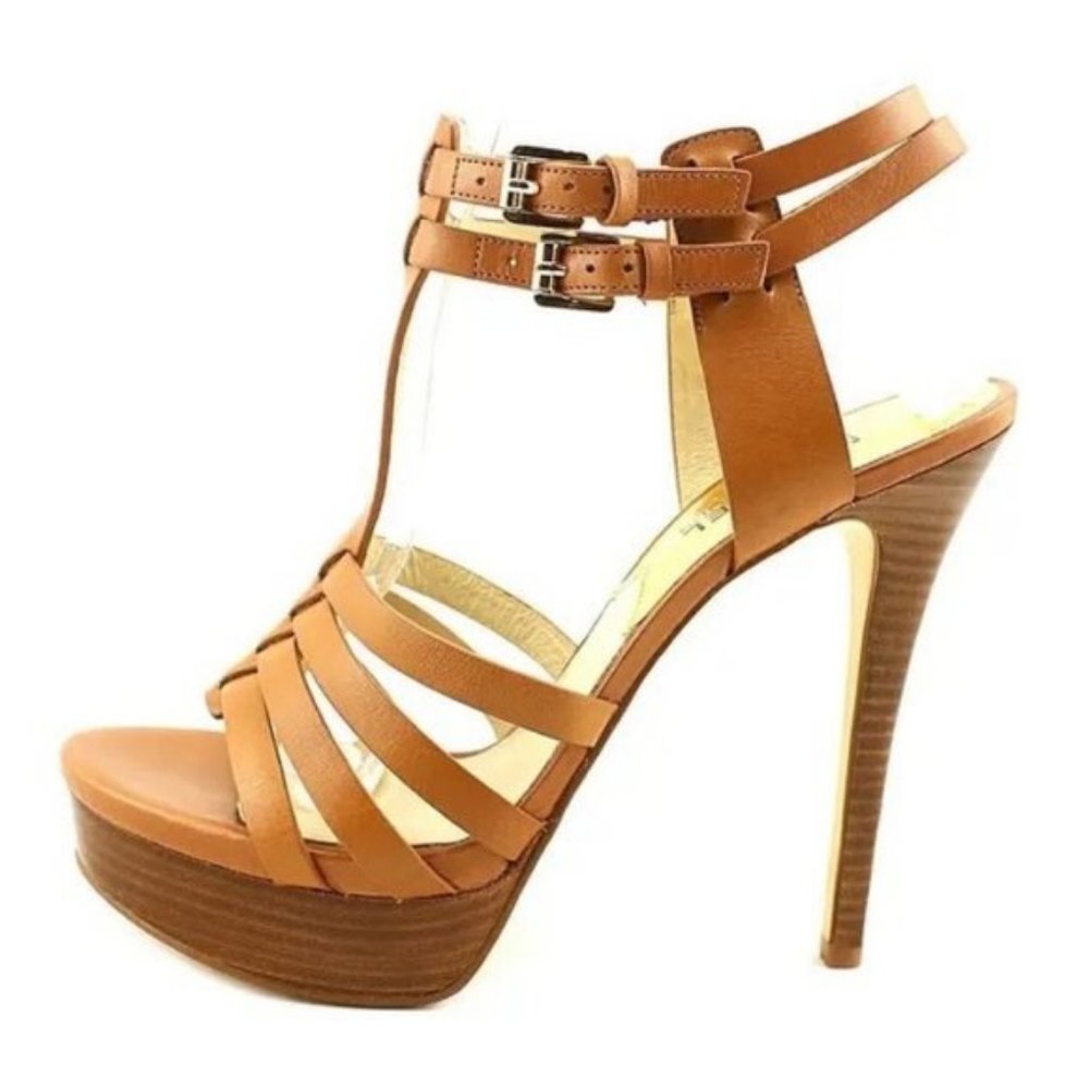 Michael Kors Tan Leather Platform Heels Strappy Sandals Size 10 - Picture 14 of 16